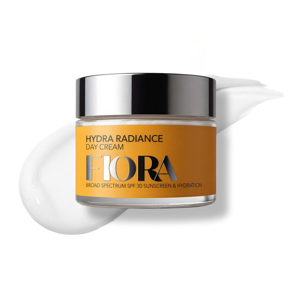 yellow day cream jar on soft white cream anti-aging